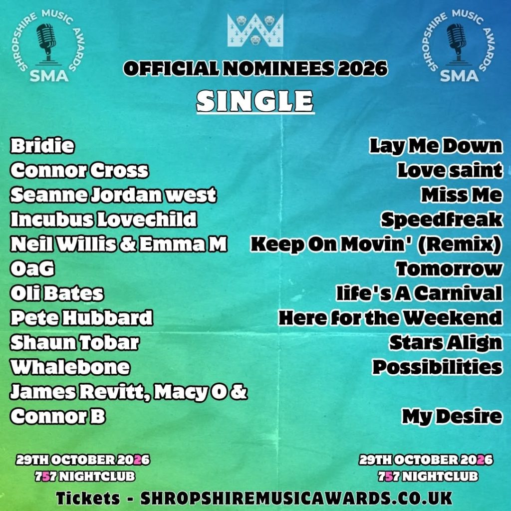 Shropshire Music Awards Best Single 2026 nominees